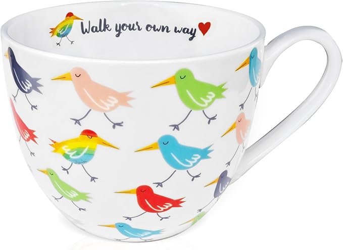 Birds Mugs for Daily Coffee and Tea, Premium 20 oz Bone China Coffee Tea Hug Mug, Perfect Holiday, Birthday and Christmas Gift for Bird Lovers, Designed in England by Harvest Green Studio