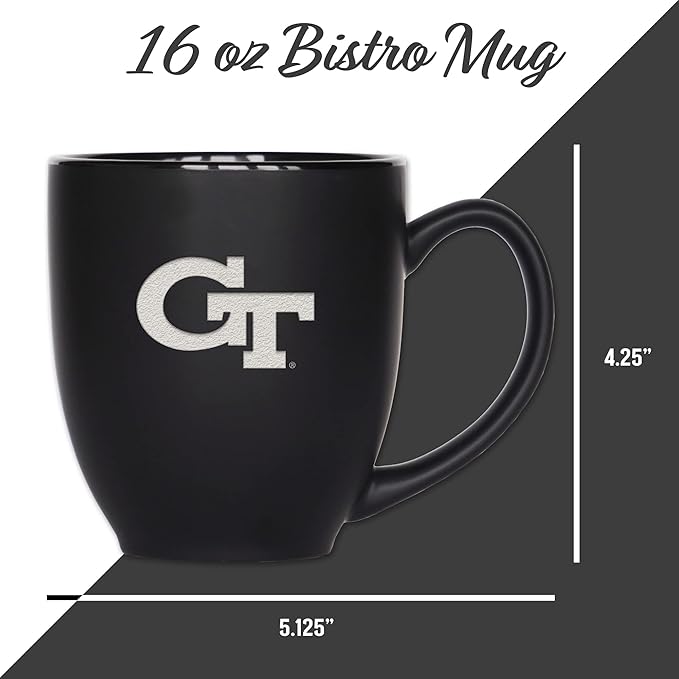 Rico Industries NCAA (D/E/F & G) Standard 15oz Laser Engraved Matte Black Ceramic Bistro Mug - For Hot or Cold Drinks