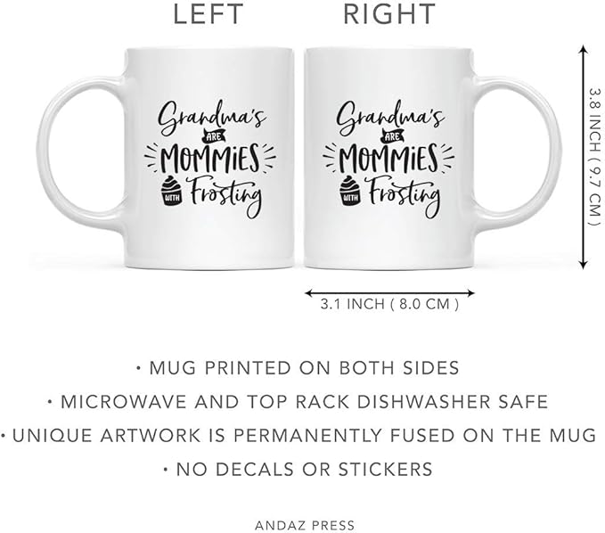 Andaz Press Mother's Day 11oz. Ceramic Coffee Tea Mug Gift for Mom, Grandma's are Mommies With Frosting, 1-Pack, Birthday Christmas Gift Ideas