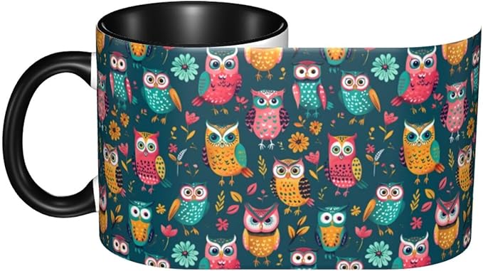 Owl Coffee Mug Funny Ceramic Tea Cup Novelty Presents for Women Men Home and Office Birthday Microwave Dishwasher Safe 11oz
