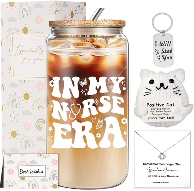 Nurse Christmas Gifts for Women, Rn Appreciation Gift Nurses Week Set, Nursing Birthday Thank You Gifts with 16 Oz Can Glass Cup