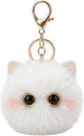 Cute White Cat Plush Keychain - Kawaii Snow Cat Pom Pom Bag Charm, Soft Keychain for Backpack Purse, Birthday Gift for Women Girls