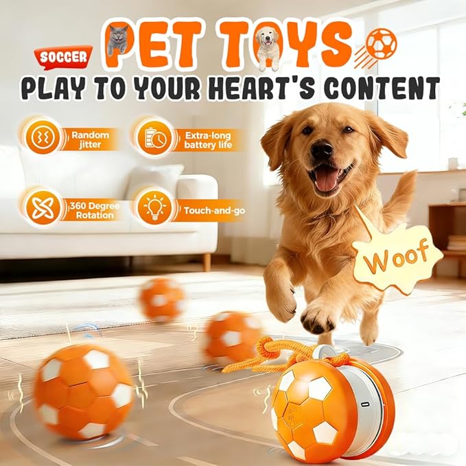 Interactive Dog Toys, Moving Interactive Dog Ball with Touch Activated, Automatic Rolling Ball Toys for Puppy/Medium Dogs, Squeaky Dogs Toy Active Rolling Wicked Balls for Daily Training (RED-3)