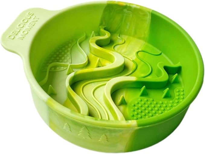 Silicone Pet Slow Feeder Bowl with Suction Cup, Round Anti-Tip Anti-Choking Feeding and Water Bowl, Easy Clean Cat Bowl for Cats and Small Pets
