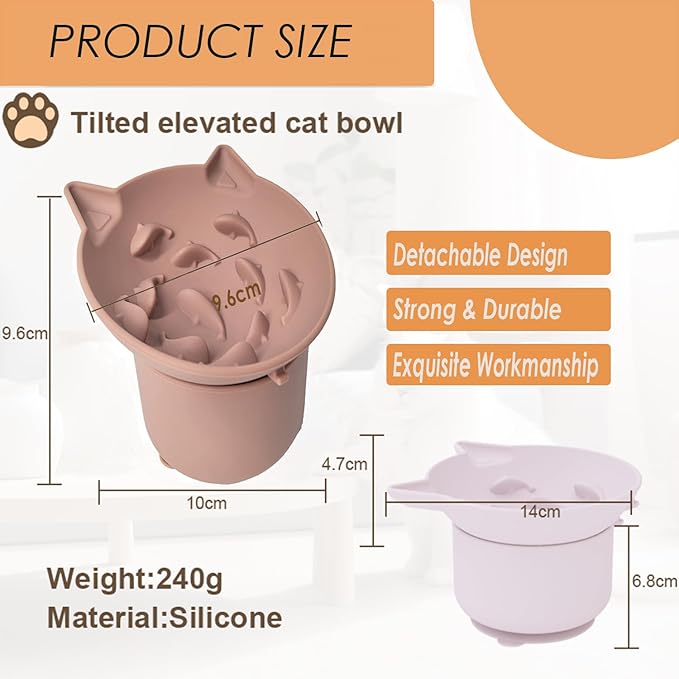 Elevated Cat Bowl, Silicone Kitten Bowls for Food and Water, Wide Shallow Cat Food Dish, Whisker Fatigue, Lead & Cadmium Free, Great Height for Pets (Pink)