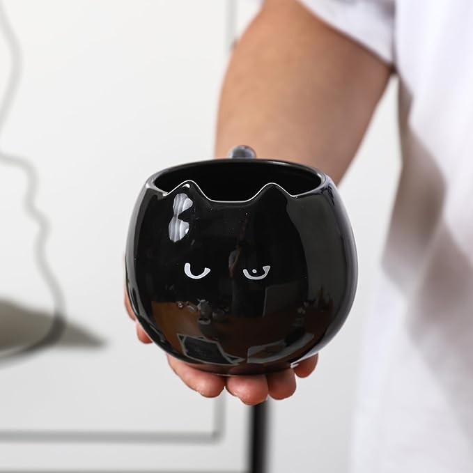 Cute Black Cat Mug for Coffee and Tea, 12 Oz Ceramic Kitty Cup for Women and Men, Cat Themed Choice for Cat Lovers