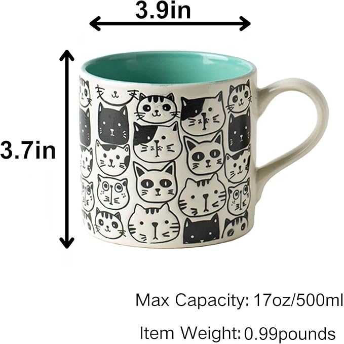 Cat Lovers Mug, Various Cute Kittens Pattern Mug, Cat Coffee Mug Funny Ceramic Tea Cup Novelty Gifts for Office and Home Women Girls Men, Dishwasher Microwave Safe (Blue, 17oz)