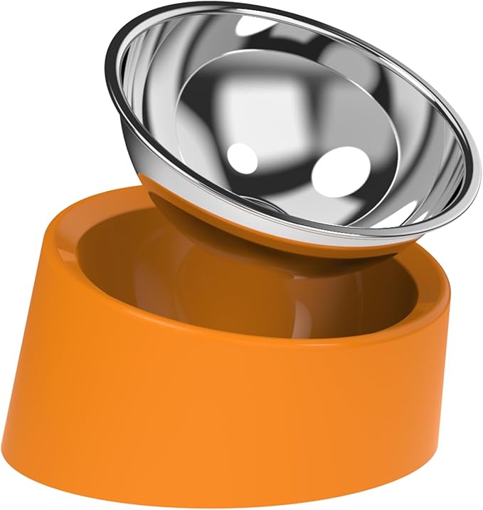 Slow Drinking Dog Water Bowl - Orange Pet Feeder (M Size) - Non-Spill Adult Cat/Dog Bowl, Durable & Easy to Clean for Daily Feeding
