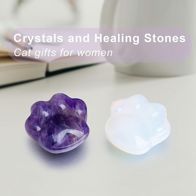 Cat Crystals and Healing Stones, Natural Stone for Anxiety Relief, Pocket-Sized Worry Stones for Stress Relief, Unique Gift for Crystal Cat Lovers Women Men Mother's Day Gifts (White)