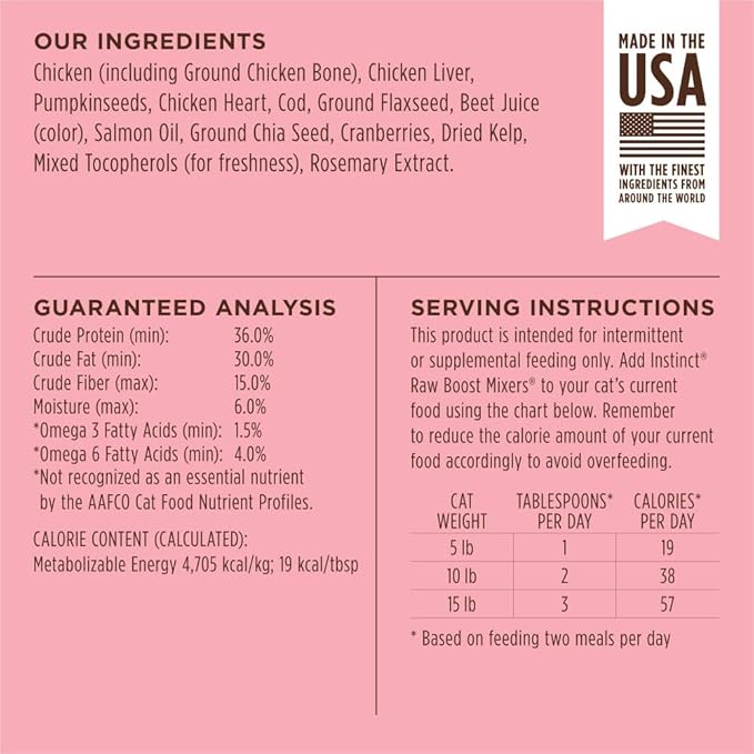 Instinct Raw Boost Mixers, Freeze Dried Cat Food Toppers with Functional Ingredients, Grain Free, Real Chicken - Skin & Coat Health, 5.5 oz Bag
