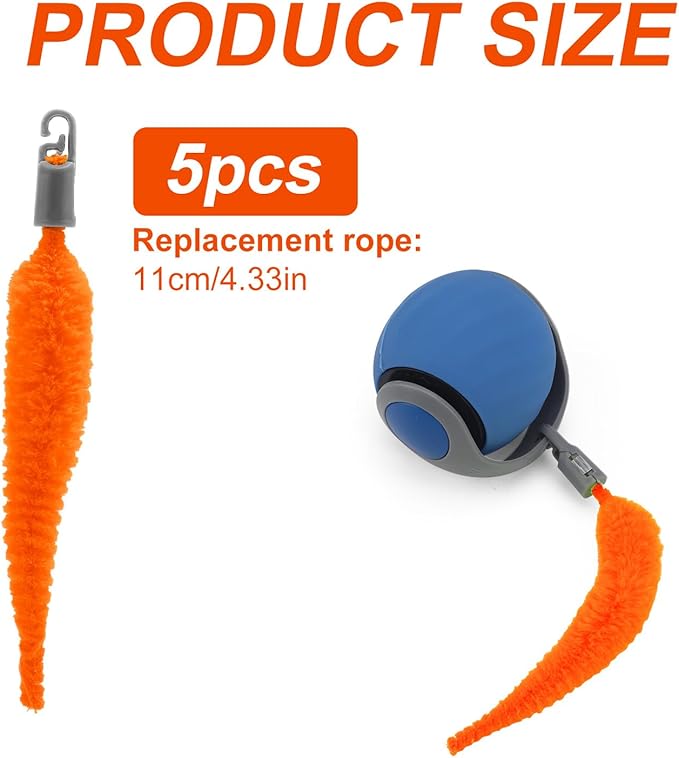 BOXOB 5pcs Cat Ball Toy Replacement Tails, Interactive Cat Toy Accessories Attachments Automatic Moving Ball Worm Refills Rope Compatible with 2.0 (Red)