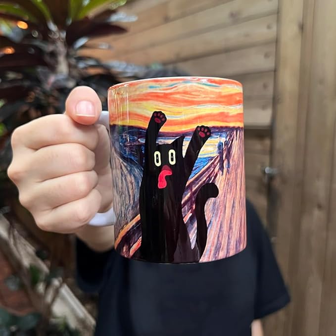 Famous Art Paintings Funny Cat Coffee Mug for Artist Art Lover Teacher Cat Lovers, Famous Picture Classic Vincent Aesthetic Canvas Mug Birthday Gift for Women Man (The Scream)