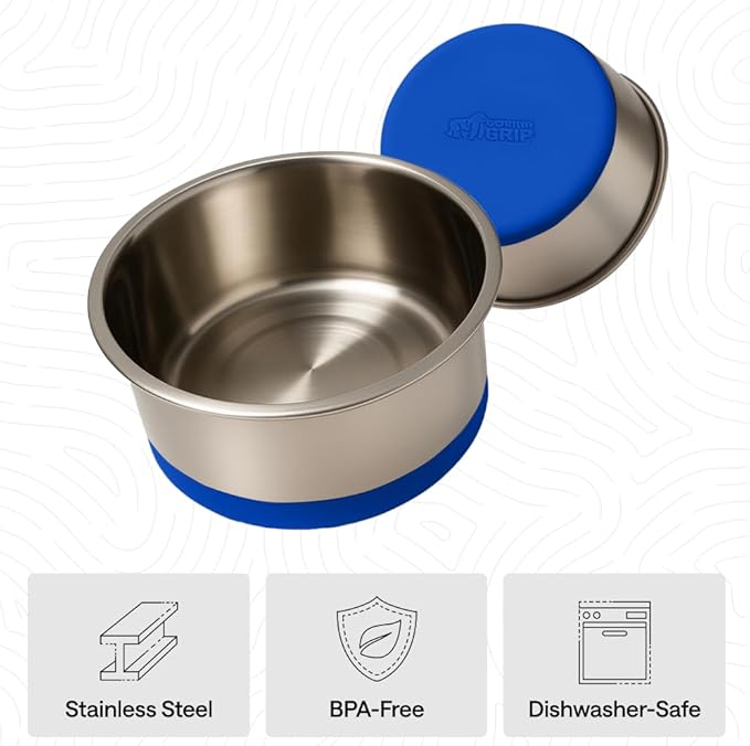 GORILLA GRIP Dog Bowls, Food Grade 304 Stainless Steel, Holds 2 Cups Each (16 fl oz) Food and Water Bowl for Feeding Dogs and Cats, Dishwasher Safe, Rust Resistant, BPA Free Rubber Base Set of 2 Blue