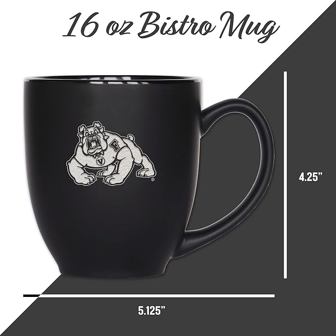 Rico Industries NCAA (D/E/F & G) Standard 15oz Laser Engraved Matte Black Ceramic Bistro Mug - For Hot or Cold Drinks