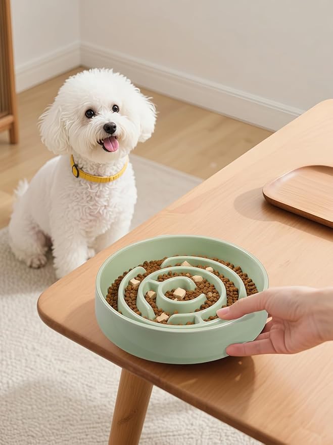 Ceramic Slow Feeder Dog Bowl,1.5 Cups Pet Slow Feeder for Small and Medium Breed,Puzzle Dog Food Dish,Anti-Gulping,Stop Bloat,Preventing Choking(Green)