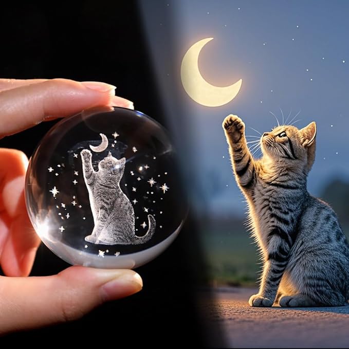 Cat Lover Gifts for Women 3D Cat Crystal Ball Themed Gift Mom Birthday Kitty Laddy Gift for Christmas Mothers Day