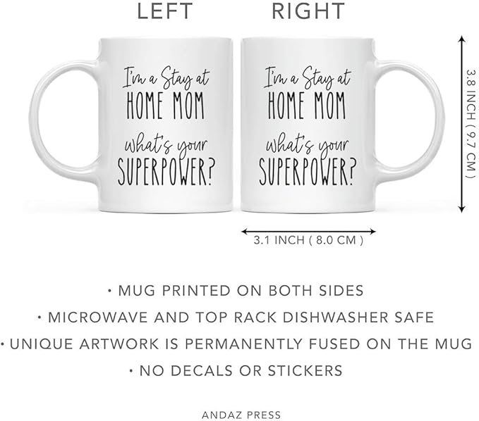 Andaz Press Mother's Day 11oz. Ceramic Coffee Tea Mug Gift for Mom, I'm a Stay at Home Mom, What's Your Superpower?, 1-Pack, Birthday Christmas Gift Ideas