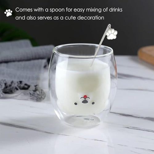 Binoster Dog Mug Cute Mugs Glass Double Wall Insulated Glass Espresso Cup, Coffee Cup, Tea Cup, Milk Cup,Kawaii Gift for Office and Personal Birthday Christmas (Happy Dog)