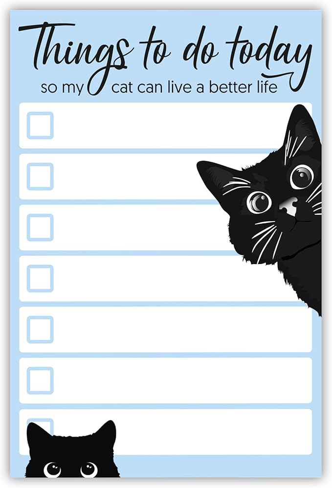 Funny Black Cat Lover Small to Do List Sticky Notes, Blue | Things to Do Today | Humor Notebook Notepad Note Card for Women Gift| 50 Pages 4x6 by DAILY RITMO