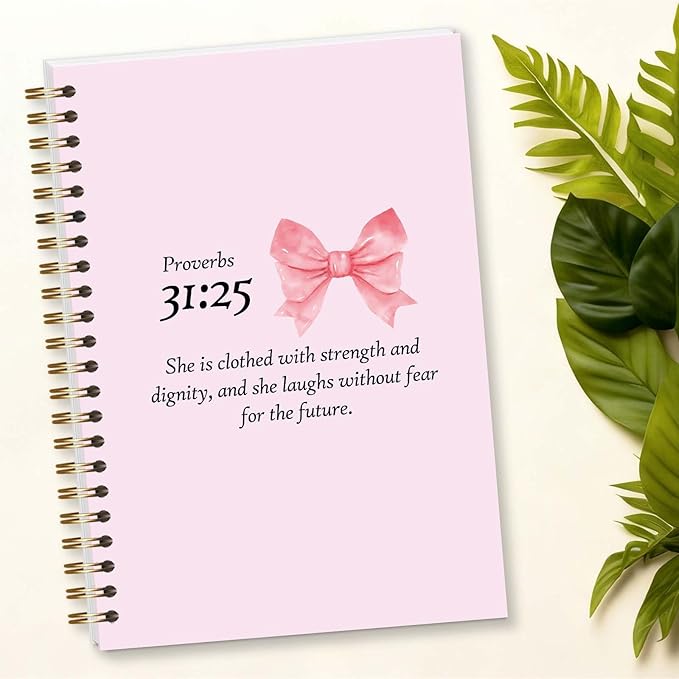 Bible Journal Spiral Notebook, Coquette Pink Bow Bible Study Supplies, Christian Gifts for Women Girls, 5.5x8.3 Inch - A10
