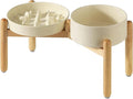 Ceramic 3.2 Cup Raised Slow Feeder Dog Bowl Set, Elevated 8.2inch Bowl and 9.5inch Slow Pet Food Dish with Wooden Stand for Large Dog (2 xLight Yellow+ Stand)