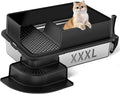 XXXL Stainless Steel Litter Box, 28"x20"x12" Extra Large Semi Enclosed High Sided Metal Cat Litter Box with Filtered Grid, Step, Scoop, Non-Sticky, Non-Odor, Easy Cleaning (Black)