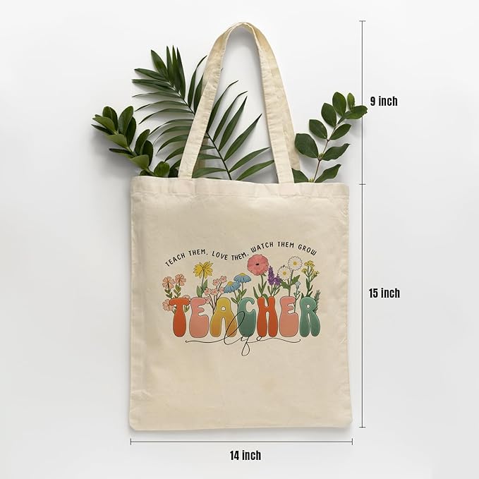 bmuvghi Teacher Appreciation Gifts Canvas Tote Bag Reusable Shopping Grocery Bags Birthday Gift for Teachers Women