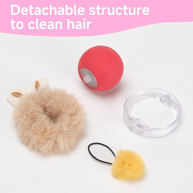 Interactive Cat Toy Ball Fast Rolling in Pouch, Automatic Motion Activated Simulated Chirping Bird Sound Hide and Seek Mouse Chasing Game,White Mate Red Moving Ball for Indoor Cat