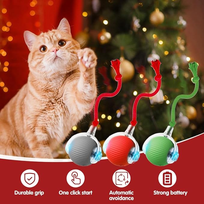 Interactive Cat Toy, 2025 New Cat Toy for Indoor Cats, Intelligent Rolling Ball Toys, Kitten Toys for Bored Indoor Cats/Dogs (Red)