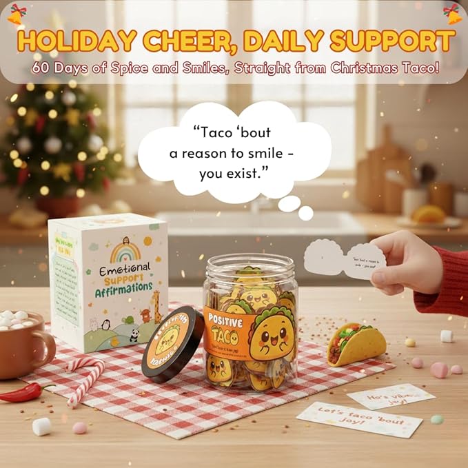 DEARMINE Positive Taco Jar 60 Affirmation Cards Emotional Support Taco Gift, Taco Lovers, Women's Birthday Gift
