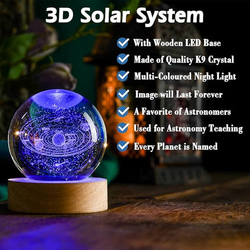 3D Solar System Crystal Ball 60mm Universe Gifts with Laser Engraved Model Astronomy Decor and Gift for Kids, Physics Enthusiasts, and Space Model Collectors