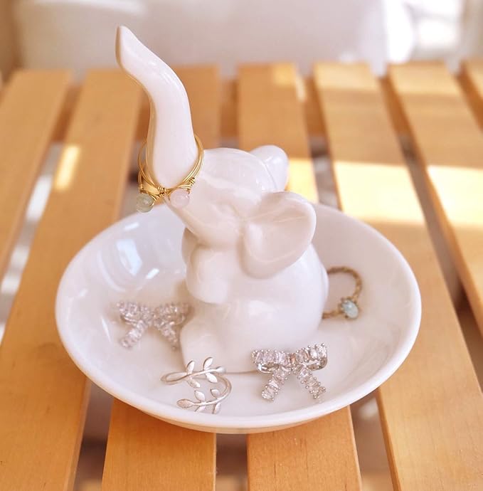 PUDDING CABIN Elephant Gifts for Mom Mothers Day Ring Holder Ring Dish, Elephant Gifts for Women Mom Birthday Wedding Christmas Valentine's Day