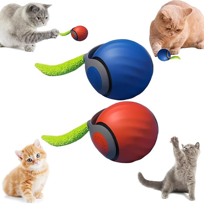 2PCS Speedy Tail 2.0, Speedy Tail Cat Toy, Smart Interactive Cat Toy Ball, Two Speed Adjustment (Orange + Blue)