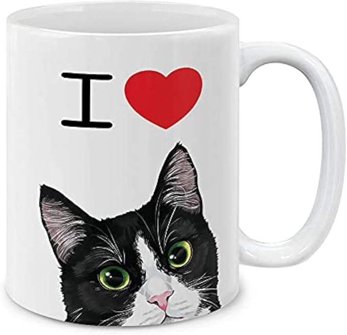 MUGBREW I Love Tuxedo Cat Ceramic Coffee Mug Tea Cup, 11 OZ