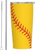Baseball Tumbler 20oz Baseball Stainless Steel Insulated Tumblers with Lid and Straw Yellow Travel Coffee Mug Tea Wine Cups Water Bottle Holiday Gifts for Women Baseball Lover