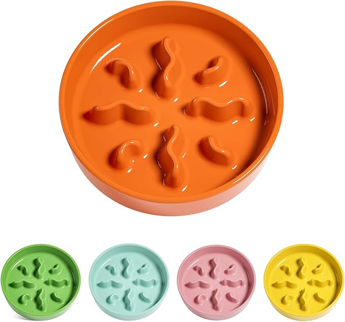 LE TAUCI PET Ceramic Slow Feeder Dog Bowls Small Breed, 0.5 Cups Dog Food Dish for Fast Eaters, Puzzle Bowl for Small Dogs and Cats, 5.5 Inch-Orange