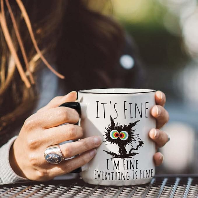 FALJIOK Funny Cat Coffee Mug Gifts for Cat Lover, It's Fine I'm Fine Everything Is Fines Coffee Mug 11oz, Novelty Mugs Gift for Women Man, Cats Lover Birthday Christmas Mugs