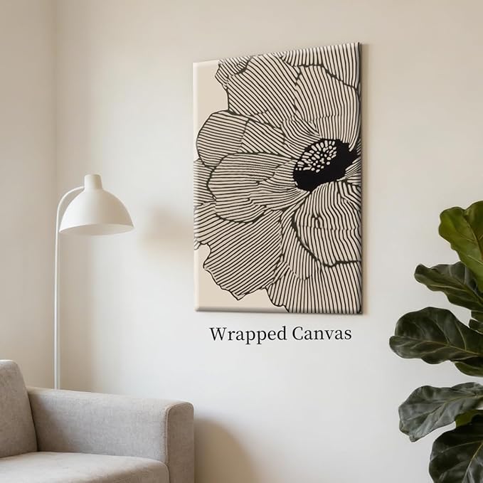 Abstract Black and Beige Flowers Canvas Wall Art, Neutral Floral Lines Poster, Modern Minimalist Floral Wall Decor, Boho Botanical Sketch Art Print for Living Room Bedroom 16x20in Wrapped Canvas