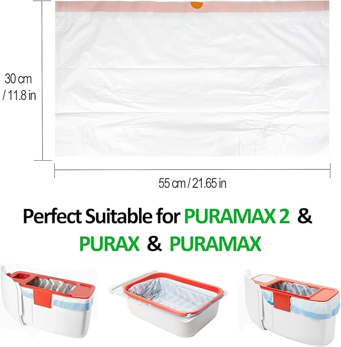 60 Count Cat Litter Box Liner Bags, 21" x 11" Disposable Portable Cat Litter Waste Receptacles Bags Compatible with PETKIT PuraX PuraMax PuraMax2 Self-Cleaning Litter Box