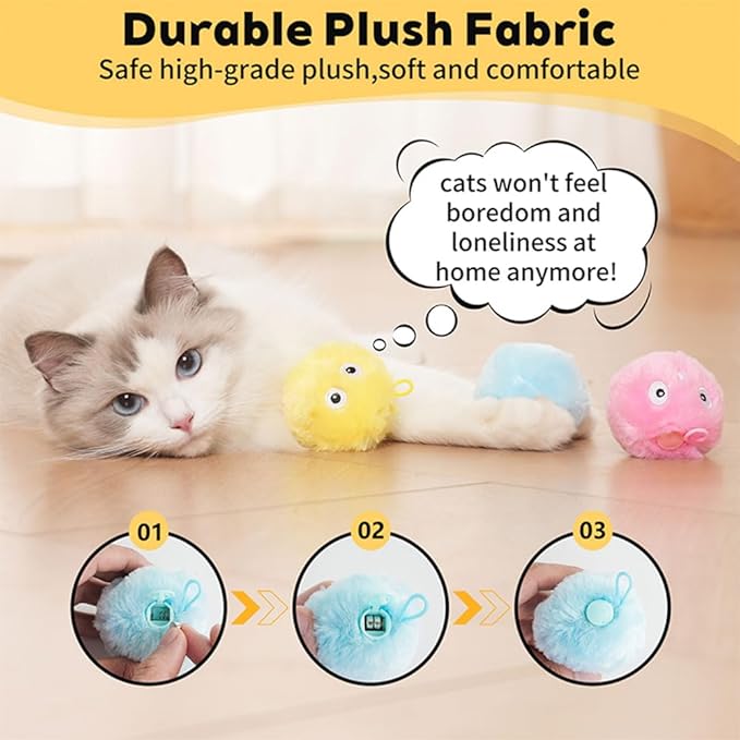 3 Pack Interactive Ball Smart Cat Toy Plush Electric Training Toy Kitten Touch Sounding Pet Product Squeak Toy Chipring Ball