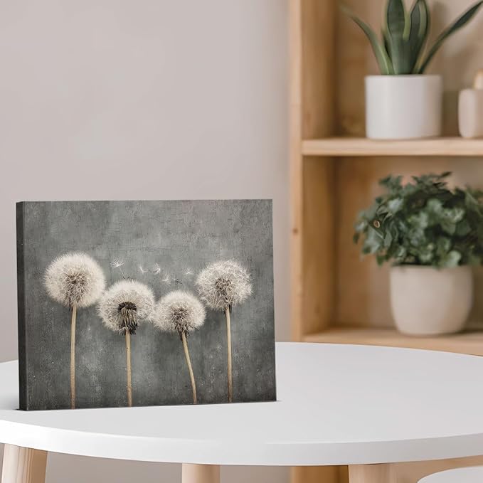 Vintage Dandelion Canvas Wall Art Rustic Moody Floral Print Painting Dark Cottagecore Wall Decor for Home Farmhouse Living Room 8x10 Inches Framed