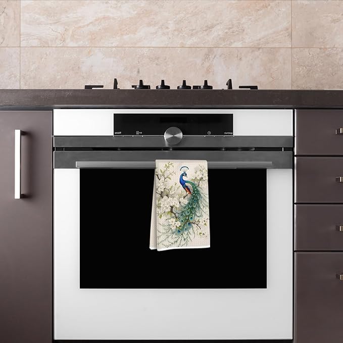 Elegant Peacock Kitchen Towels, Vintage Decorative Absorbent Microfiber Dish Cloth Tea Towel, Waffle Soft Hand Towels for Farmhouse Home Bathroom Kitchen Decor, Peacock Decor Gift
