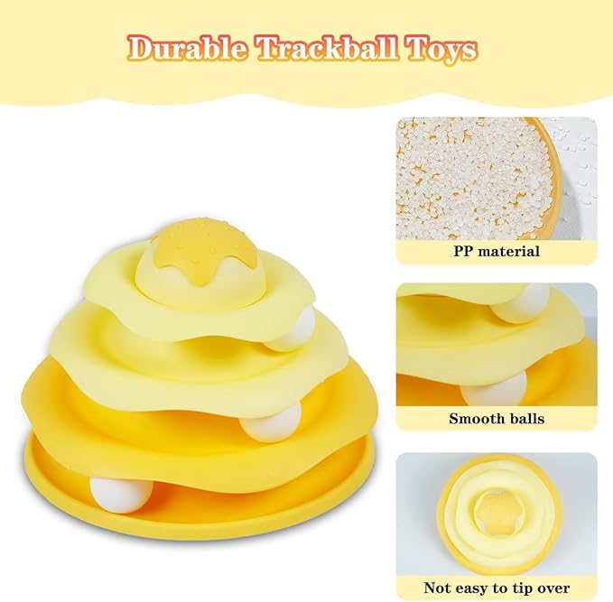 Cat Ball Track Toy, Cat Ball Tower, Multi-Level Design Cat Ball Track Toy, 3 in 1 Automatic Interactive Kitten Toy, Easy to Disassemble, Easy to Clean, Meet Your Cat's Exercise Needs (Yellow)