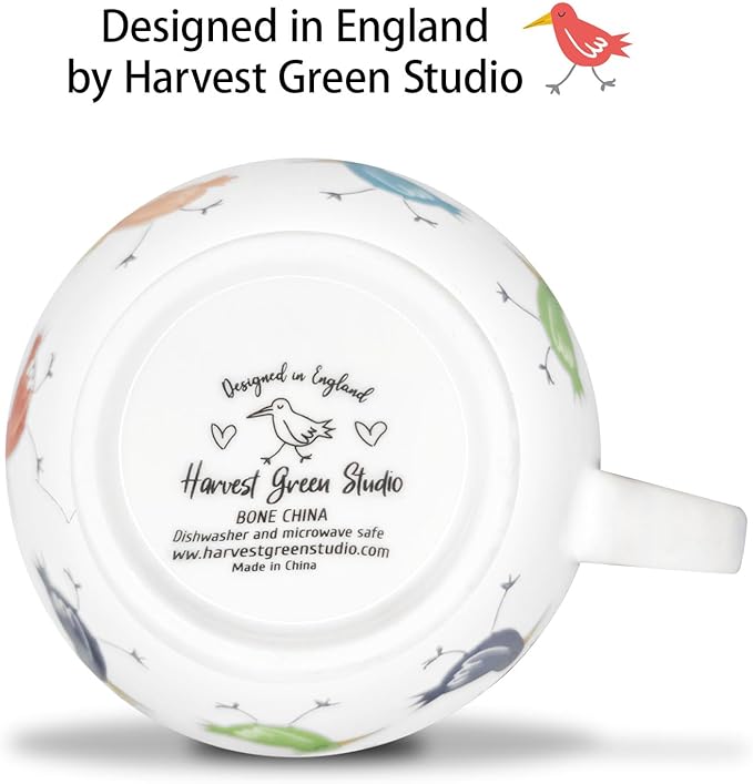 Birds Mugs for Daily Coffee and Tea, Premium 20 oz Bone China Coffee Tea Hug Mug, Perfect Holiday, Birthday and Christmas Gift for Bird Lovers, Designed in England by Harvest Green Studio