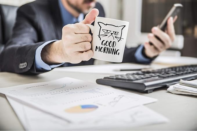 CBTwear Good Morning Funny Grumpy Cat 11oz White Ceramic Coffee Mug - Cute Unique Cat Mom Gifts for Birthdays, Anniversaries, or Any Occasion