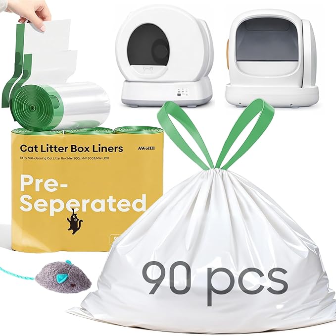 90 Tear-free Count Cat litter bags Liners Only Compatible with MW-SC01 MW-SC02 MeoW Self-cleaning Cat Litter Box,Leak-proof 18" x 12.6"
