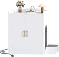 Hey-brother Cat Litter Box Enclosure, Large Hidden Litter Box Furniture with Charging Station, Suitable for Automatic/Self-Cleaning Cats Litter Boxes and Robot, Modern, White JCLB005WT