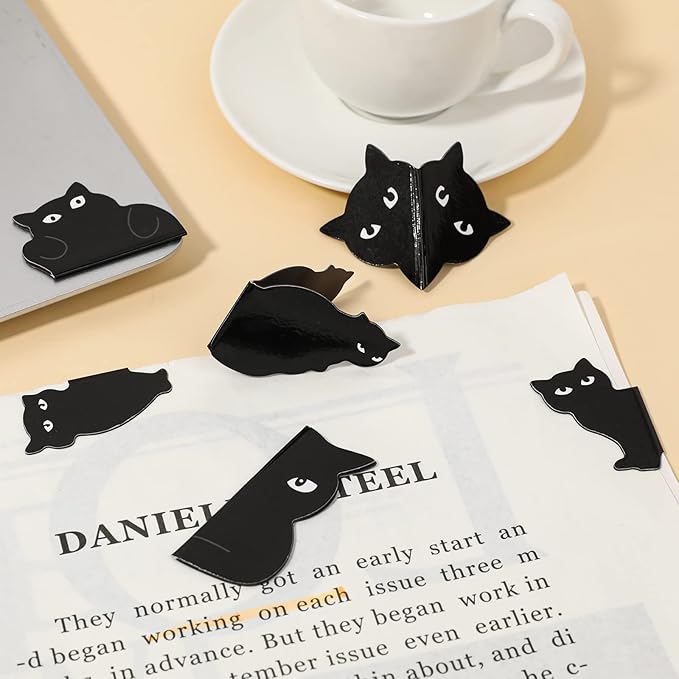 Sliverdew Magnetic Bookmarks, 6 Pcs Assorted Black Cat Page Marker Set for Cats Lover Gifts, Cute Kawaii Book Mark Page Clips for Women Teachers Students Book Lovers
