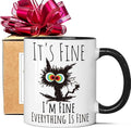 FALJIOK I'm Fine Everything is Fine Coffee Mug 11oz Funny Sarcastic Cat Mug Gifts for Cats Lover Novelty Coffee Mug Gifts for Cat Lover Women Mother's Day Gift for Cats Mom