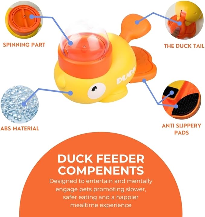 Duck Dog Feeder for Dogs - Anti-Slip Duck Feeder for Dogs - Dog Treat Dispenser Toy - Slow Puzzle Feeder Toy for IQ Training, Mental Enrichment for Dogs and Cats